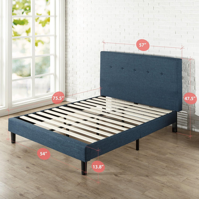 Omkaram Upholstered Platform Bed with Wood Slat Support, Full & 10 Inch Gel-Infused Green Tea Memory Foam Mattress, Full - Puck's