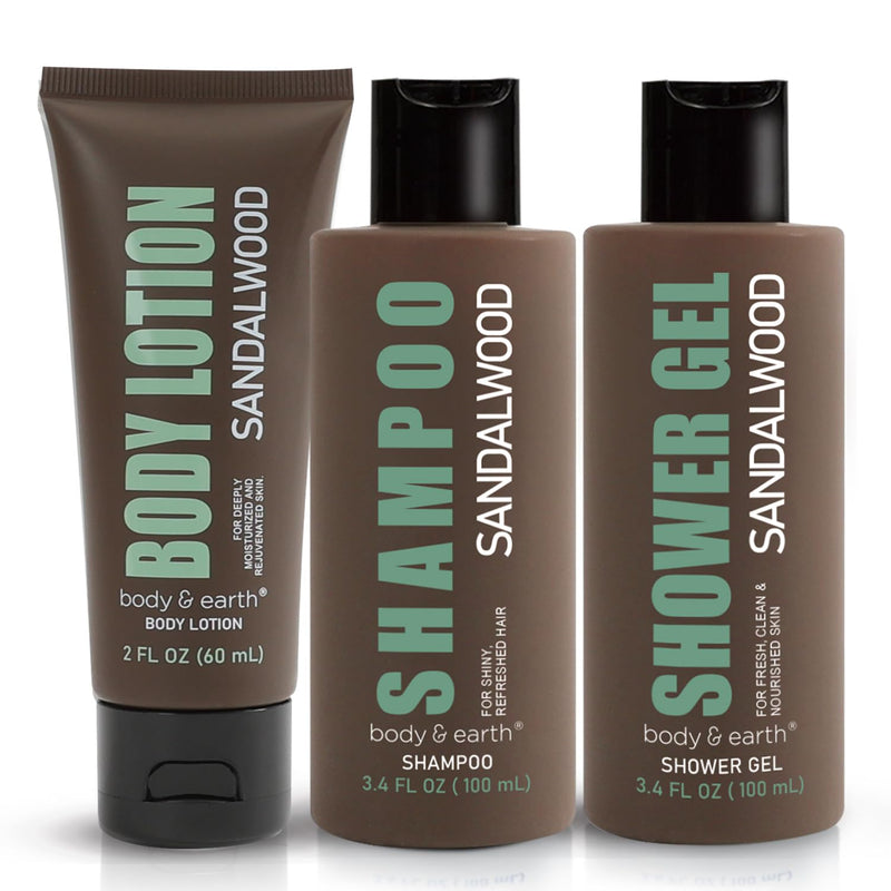 Bath Gifts for Men, 3PC Mens Spa Set Includes Sandalwood Shower Gel Body Lotion Shampoo, Spa Baskets Fathers Day Gifts - Puck's