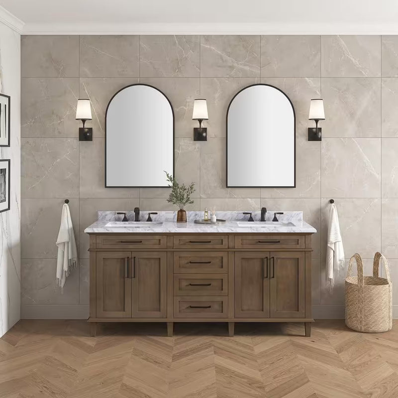 Sonoma 72 In. Double Sink Almond Latte Bath Vanity with Carrara Marble Top (Assembled) - Puck's