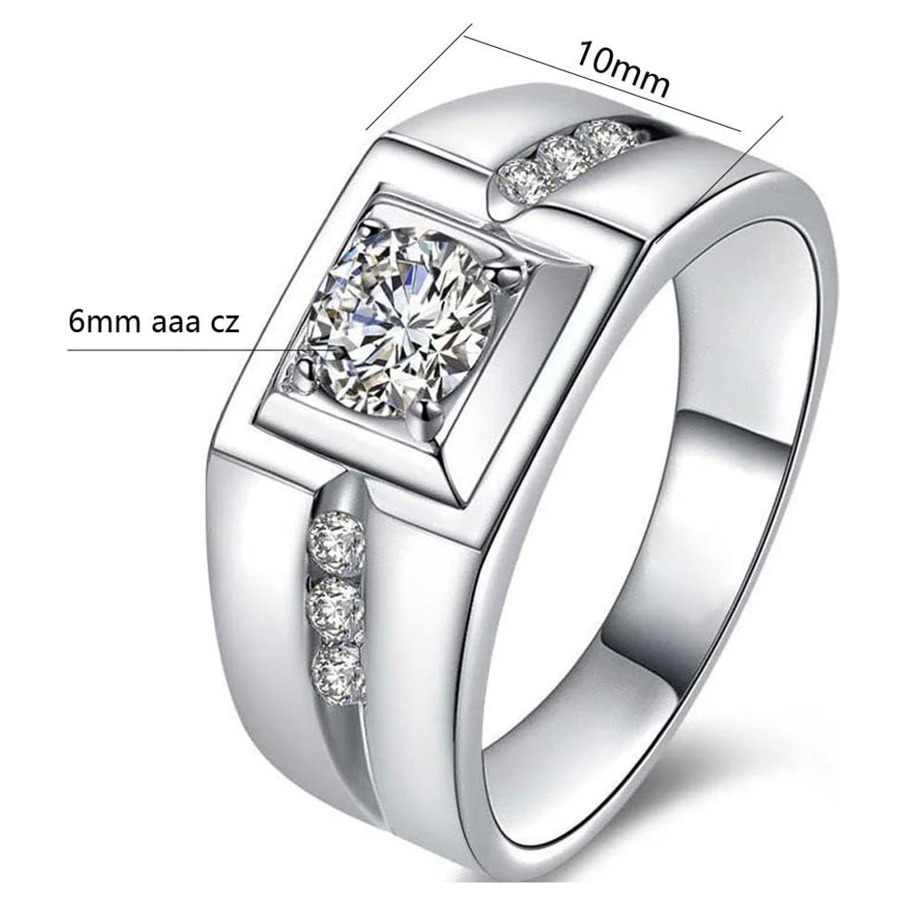 Matching Rings Couple Rings 10Kt White Gold Plated CZ Wedding Ring for Women Men Ring - Puck's