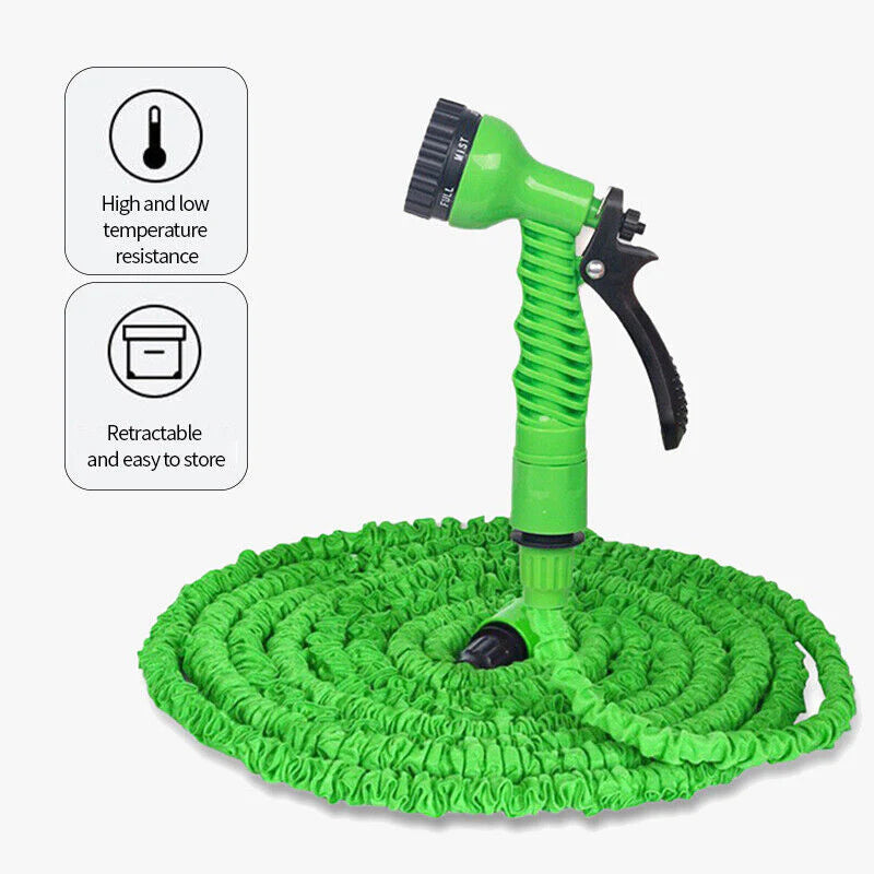 Expanding Expandable Flexible Garden Water Hose W Spray Nozzle 25, 50, 75, 100FT - Puck's