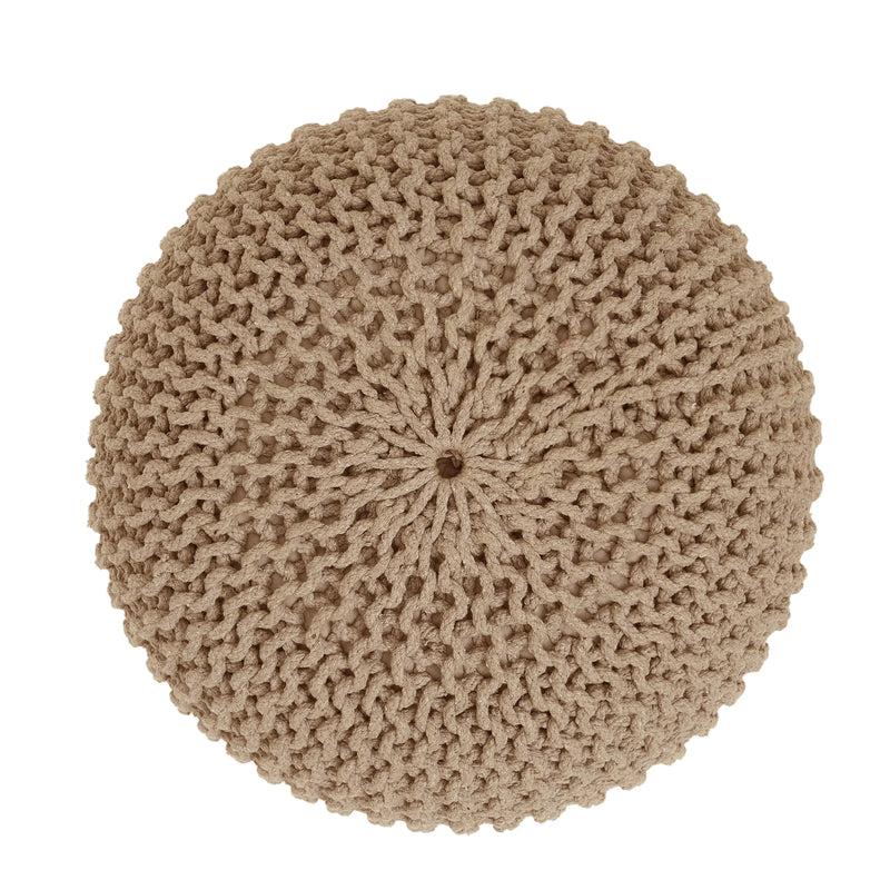 · round Pouf Ottoman - Hand Knitted Cable Boho Poof Home Décor Pouffe Circular Footrest for Living Room - Bedroom - Lounge - 100% Cotton (19.5"X19.5"X14") - Beige - Puck's
