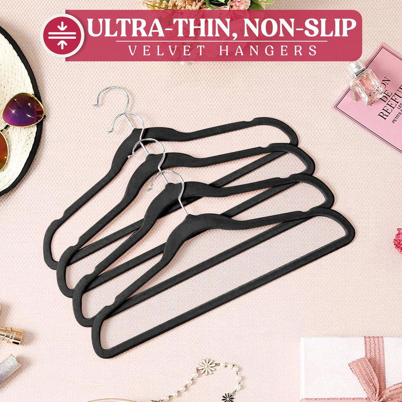 Lux Decor Collection Black Velvet Hangers Space Saving and Non-Slip Hangers - 30 Pack - Puck's