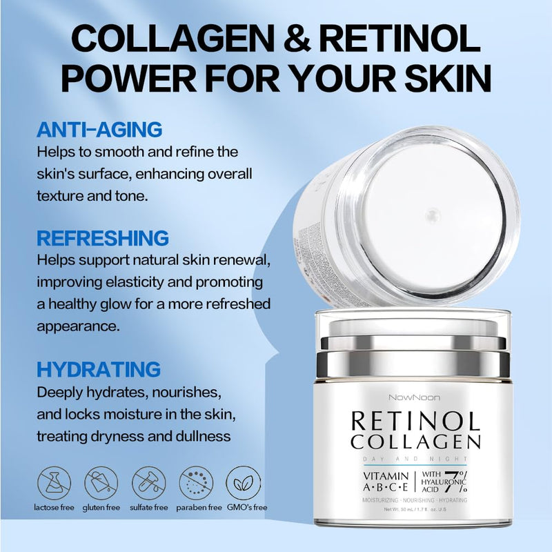 Collagen, Retinol & Hyaluronic Acid Face Cream - Anti-Aging Face Moisturizer Cream for Neck & Body Tightening Skin, Daily Moisturizer Face Cream for Women and Men - 1.7 Fl.Oz. - Puck's