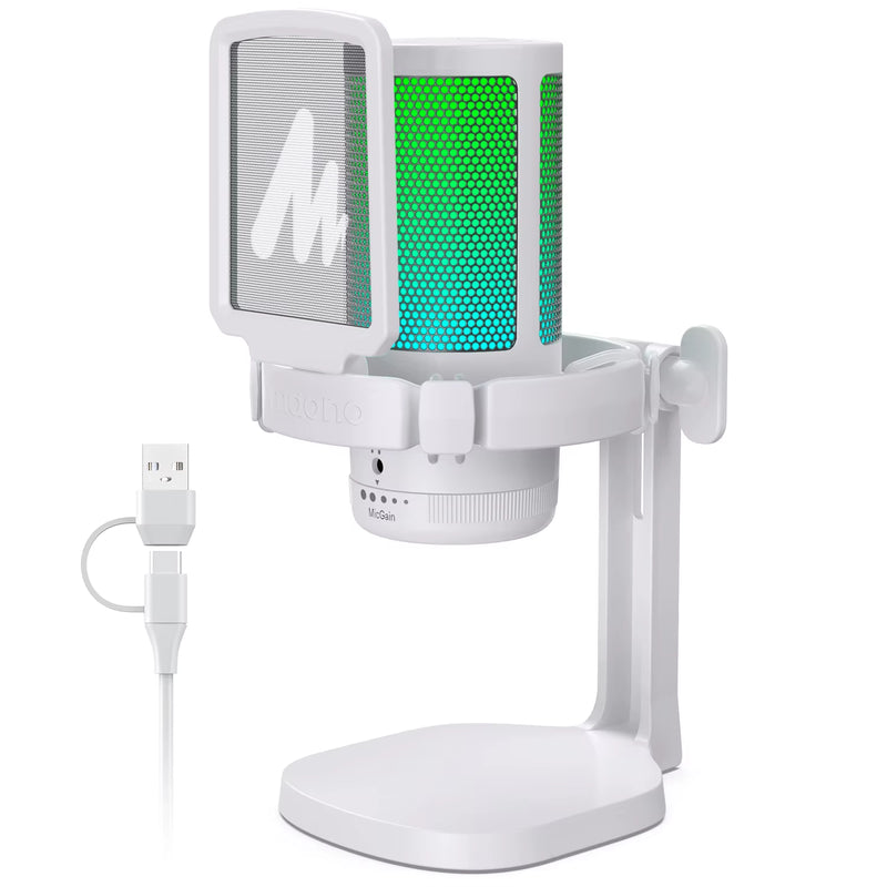 Gamerwave DGM20 RGB Gaming Microphone USB Condenser Mic Noise Canceling Mic with Mic Gain,Rgb Light,One Key Mute - Puck's