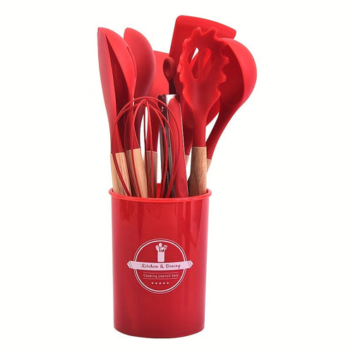 12Piece Grey Silicone Kitchen Utensil Set with Holder - Puck's