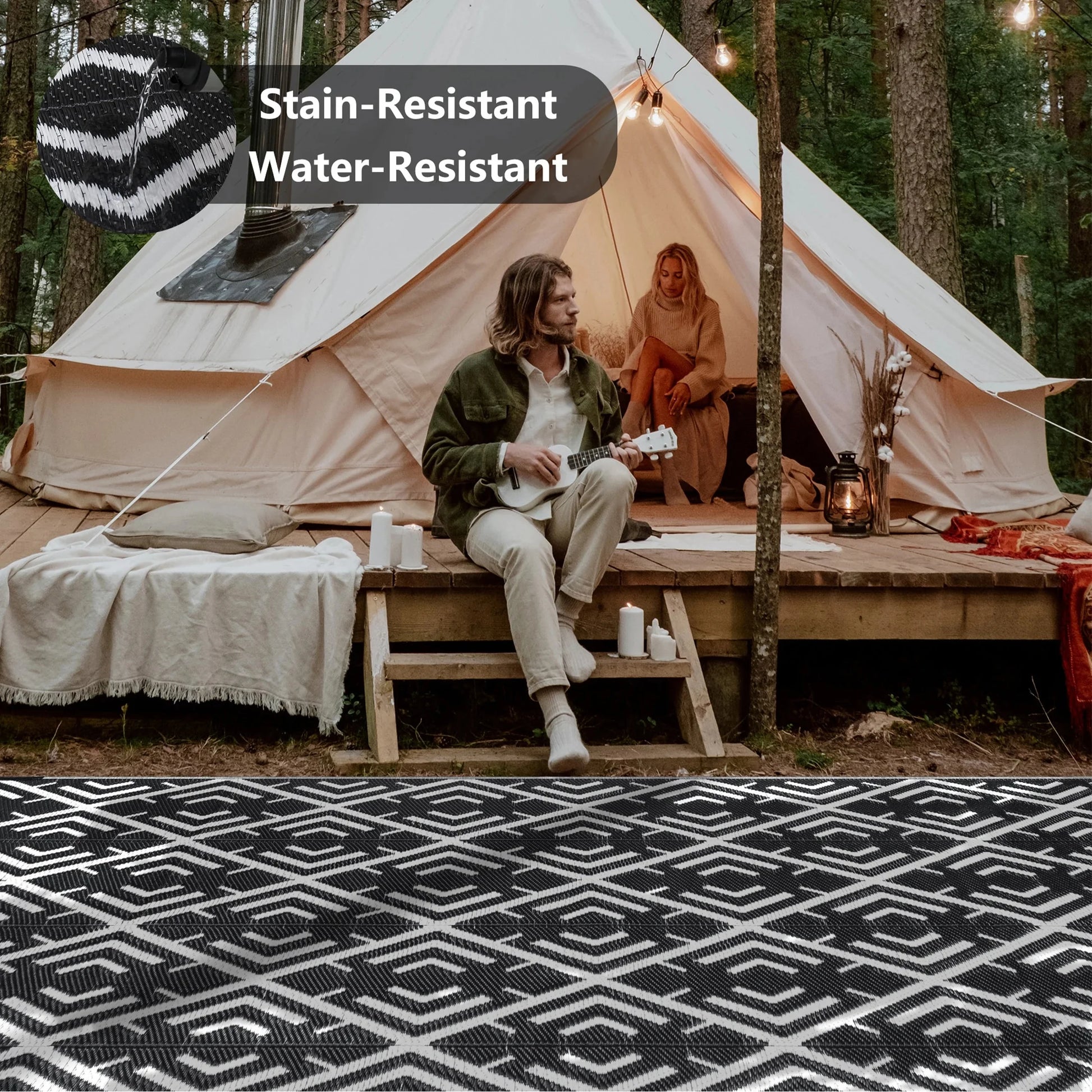 Outdoor Patio Rugs Clearance 9'X12' Waterproof Camping Rugs, RV Rugs for Outside, Deck Rug, Pool, Balcony Rugs - Puck's