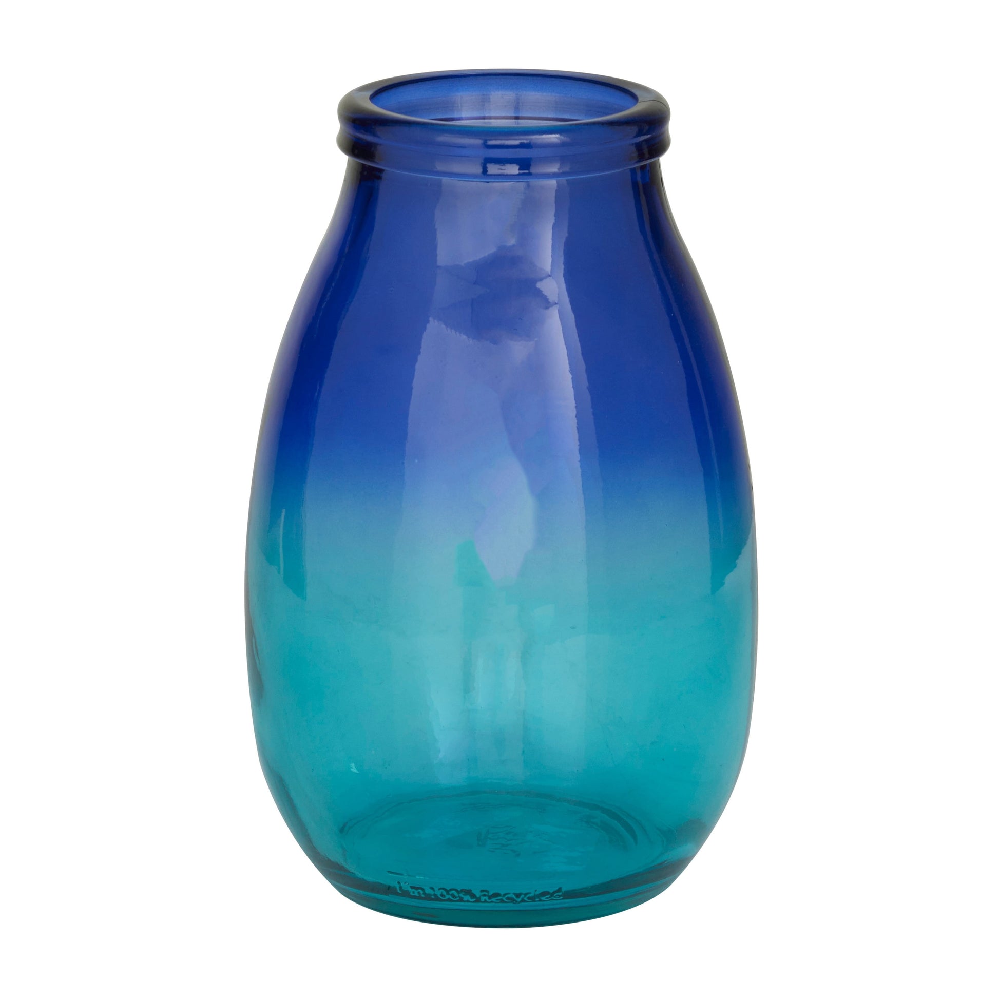 Recycled Glass Bottle Vase Collection Made in Spain - Multiple Sizes - Clear, Blue, Teal, Green Gradient Blue - Jar 6.85W X 6.75L X 10.90H - Puck's