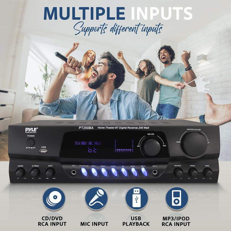 PT250BA Home Theater Wireless Bluetooth Stereo Receiver with Remote Control and FM Antenna - Puck's