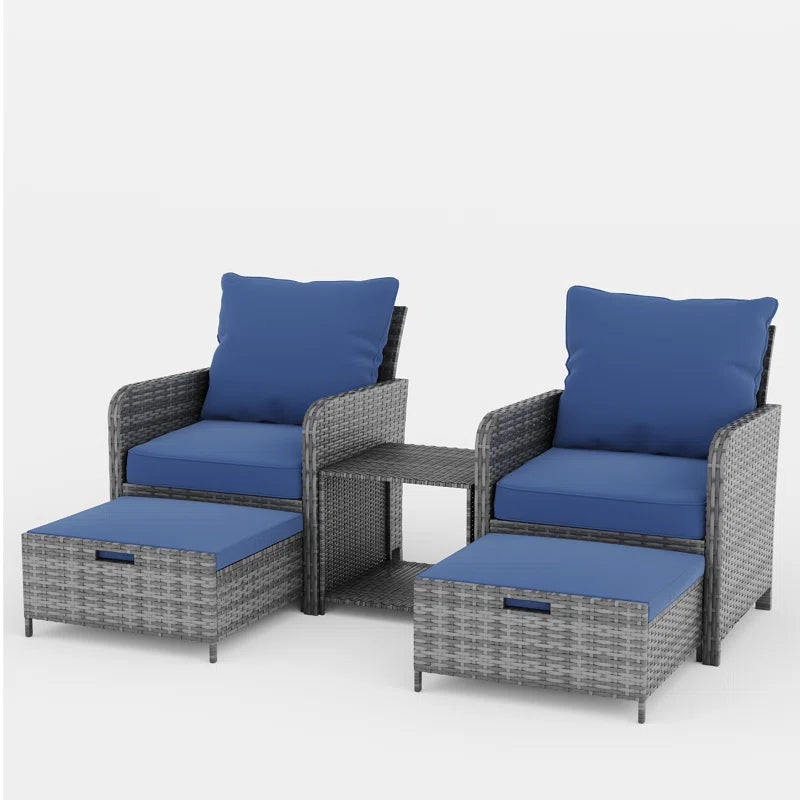 Idamarie 5 Piece PE Wicker Rattan Outdoor Conversation Set with Ottoman - Puck's