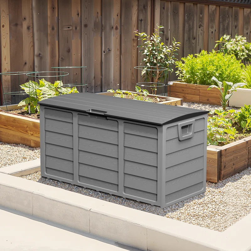 Deck Box 44'' W 75 Gallons Water Resistant Resin Lockable Deck Box with Wheels - Puck's