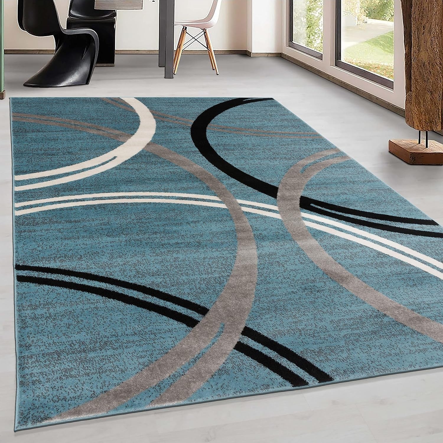 Modern Wavy Circles Design Area Rug 6'6" X 9' Blue - Puck's