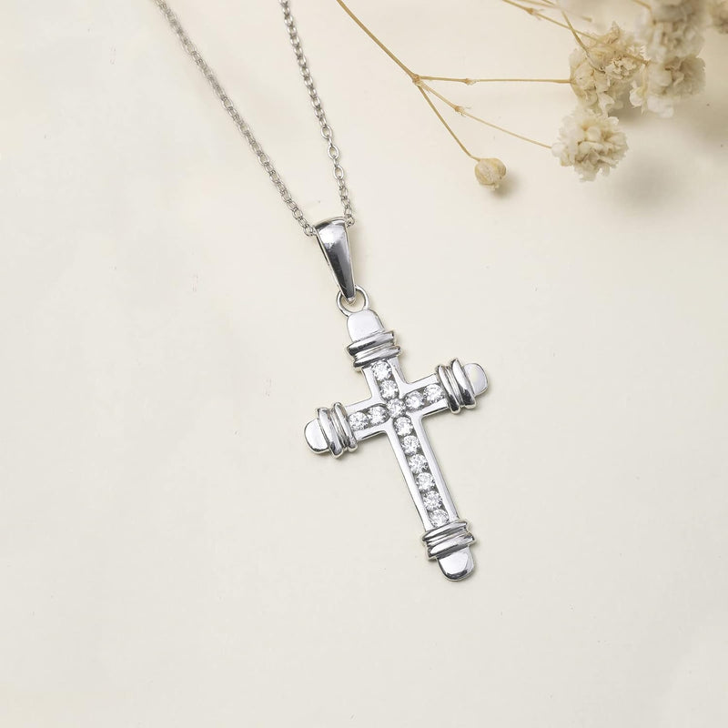 925 Sterling Silver Cross Pendant Necklace for Women Cubic Zirconia Cross Necklaces 18" - Puck's