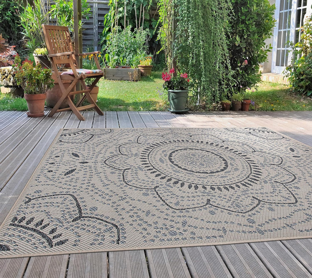 Medallion for Patio Rugs,Deck Rugs,Balcony Rugs Indoor/Outdoor Area Rug 7'10" X 10' Cream - Puck's