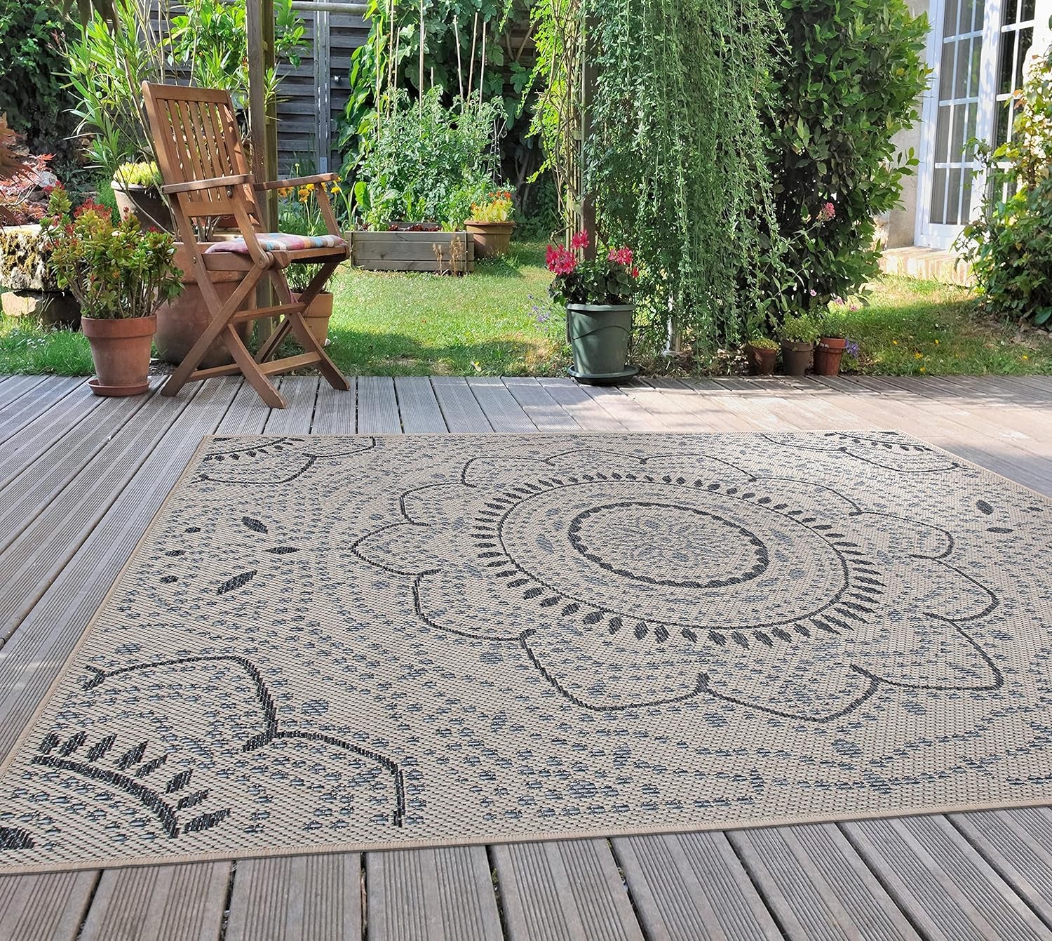 Medallion for Patio Rugs,Deck Rugs,Balcony Rugs Indoor/Outdoor Area Rug 7'10" X 10' Cream - Puck's