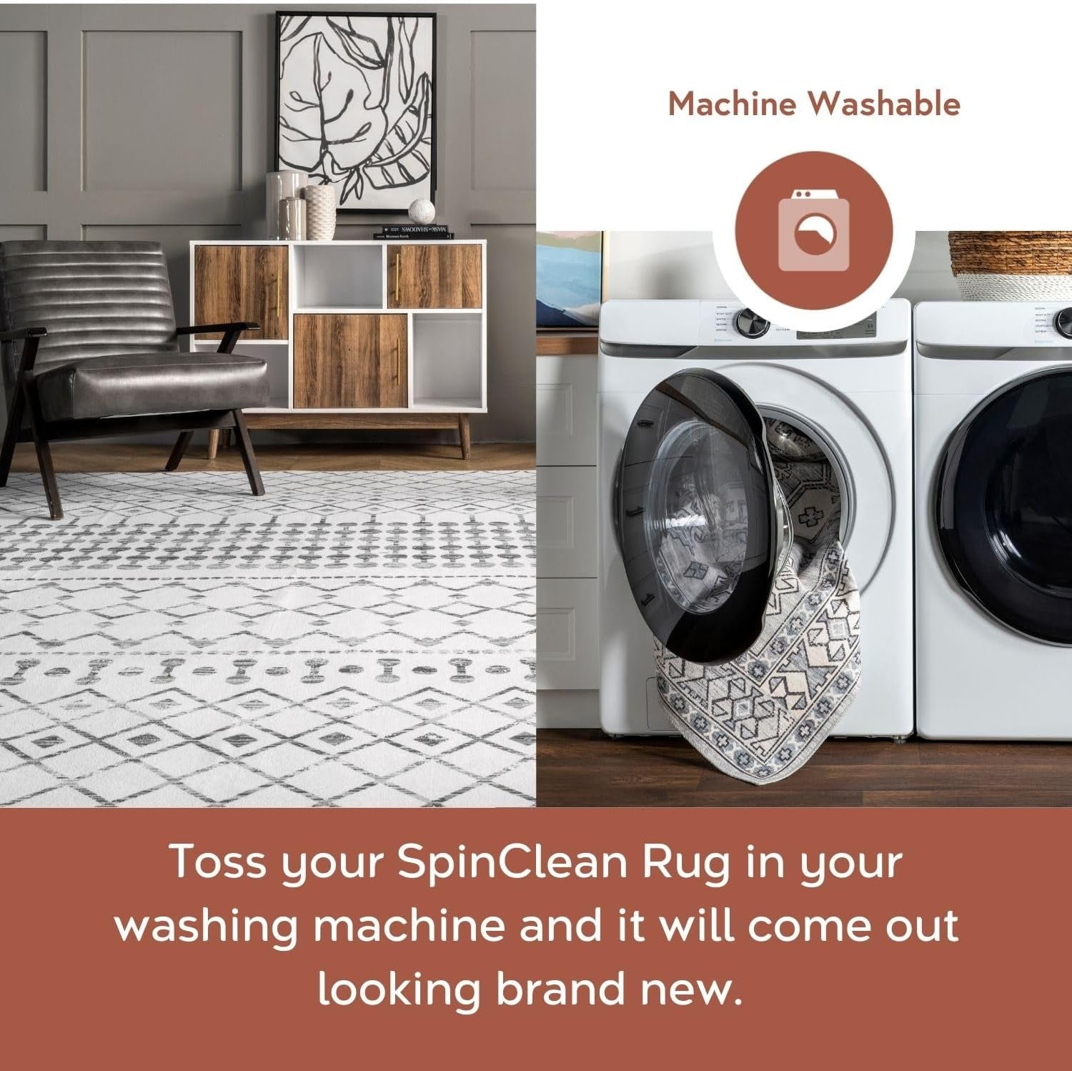 8' X 10' Spinclean Machine Washable Stain-Resistant Area Rug with Non Slip Backing, Low Profile for Living Room, Bedroom, and Dining Room, Blythe Grey - Puck's