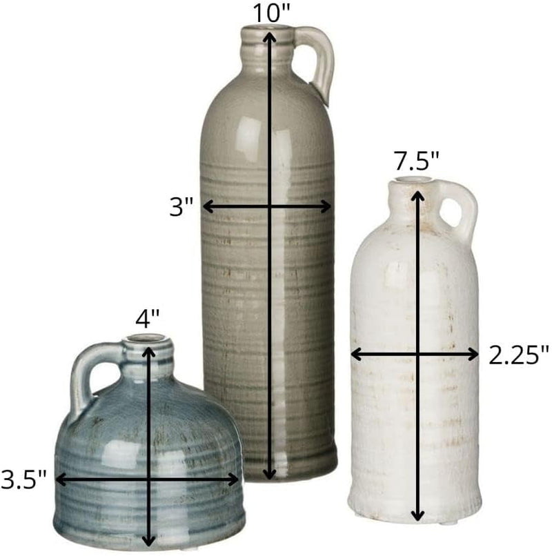 Ceramic Jug Vase Set, Farmhouse Decor, Kitchen, Bedroom, Office, Living Room, Bathroom, & Coffee Table Centerpiece Decorations, Vases for Decor, Mantle & Shelf (CM2431) - Puck's