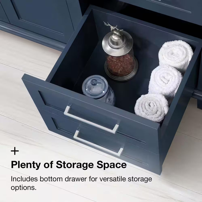 Sonoma 72 In. Dubbele Wastafel Midnight Blue Badmeubel met Carrara Marmeren Bovenblad (Gemonteerd) - Puck's