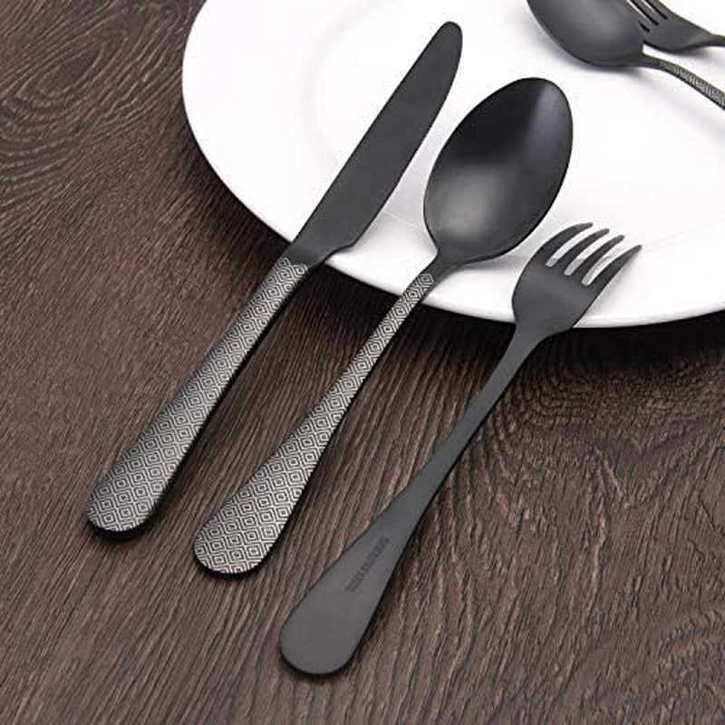 Matte Black Silverware Set, Satin Finish 20-Piece Stainless Steel Flatware Set,Kitchen Utensil Set Service for 4,Tableware Cutlery Set for Home and Restaurant, Dishwasher Safe - Puck's