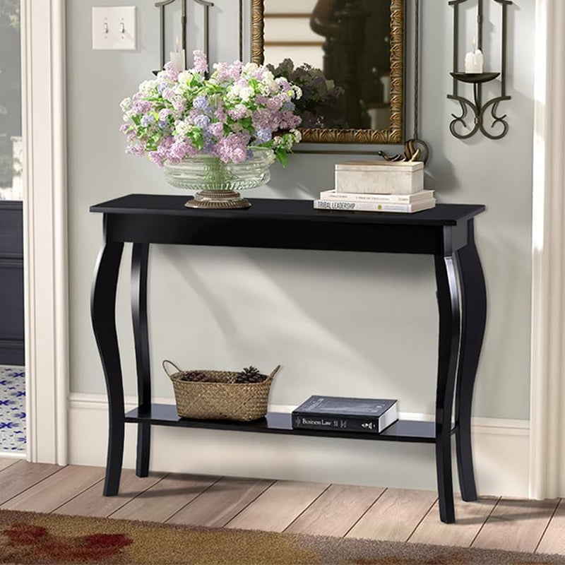 Narrow Console Table, Chic Accent Sofa Table, Entryway Table, Black - Puck's