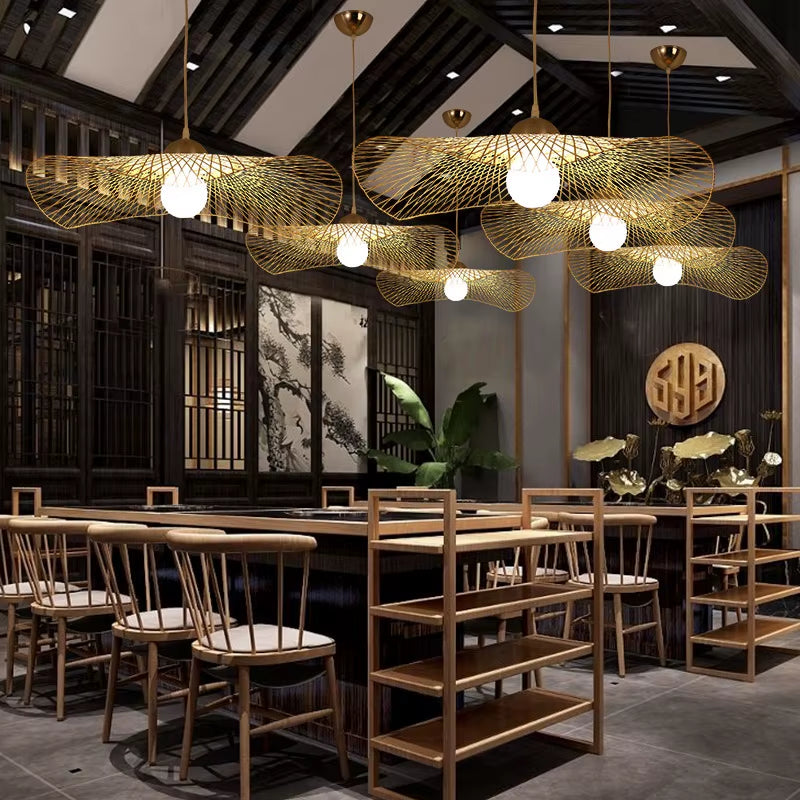 Chinese Bamboo Weaving Wicker Rattan Shade Cap Pendant Light E27 Lamps Lanterns Handmade Living Room Hotel Pendant Lamps - Puck's
