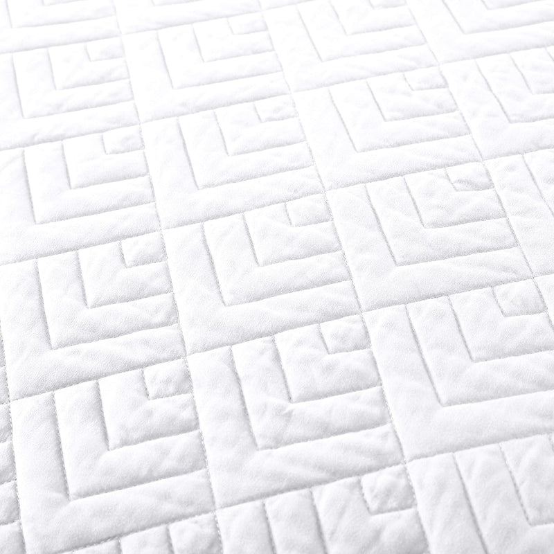 Quilt Set Full/Queen Size White 3 Piece,Lightweight Soft Coverlet Squares Pattern Bedspread Set for All Seasons(1 Quilt,2 Pillow Shams) - Puck's