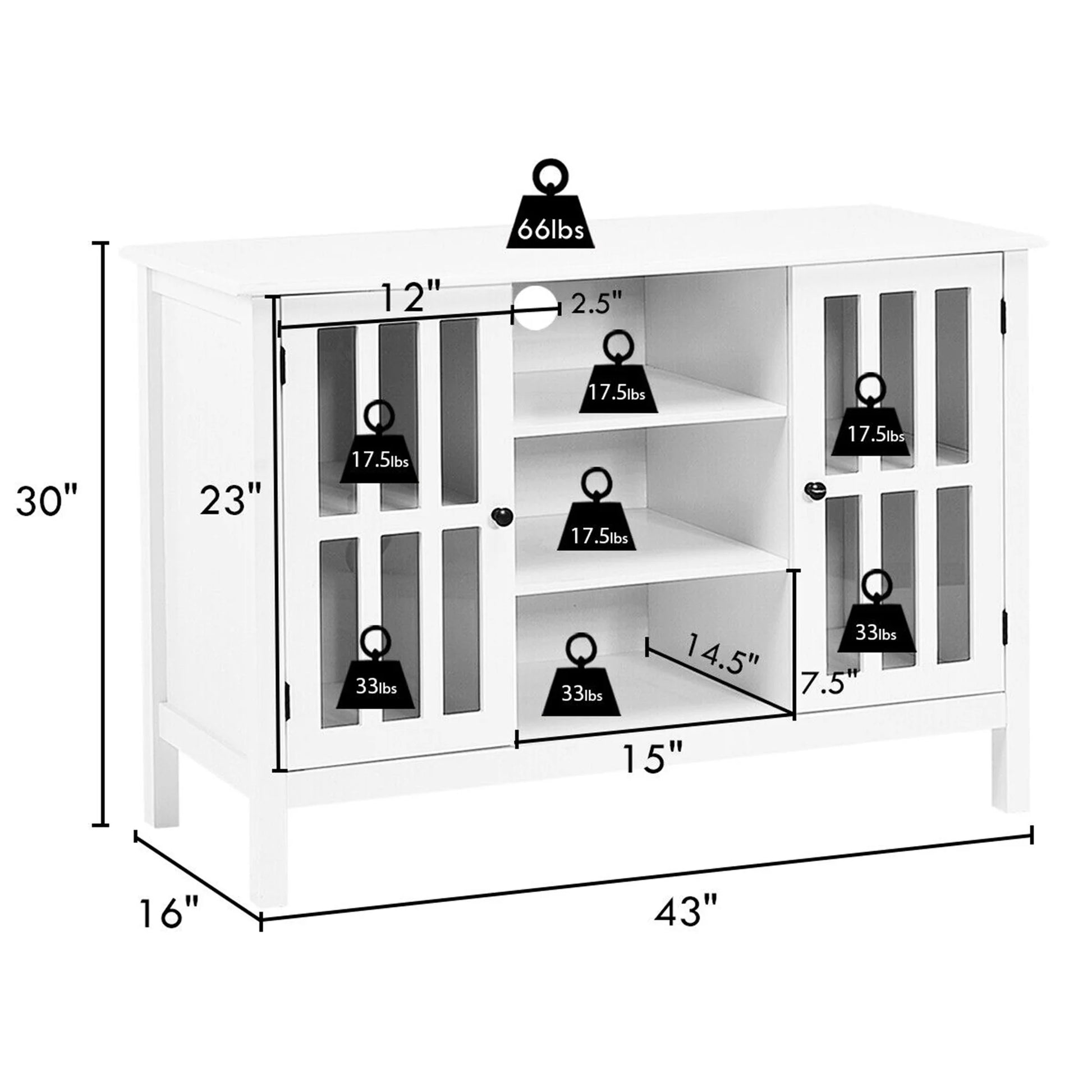 Wood TV Stand Entertainment Media Center Console for TV up to 50'' White - Puck's