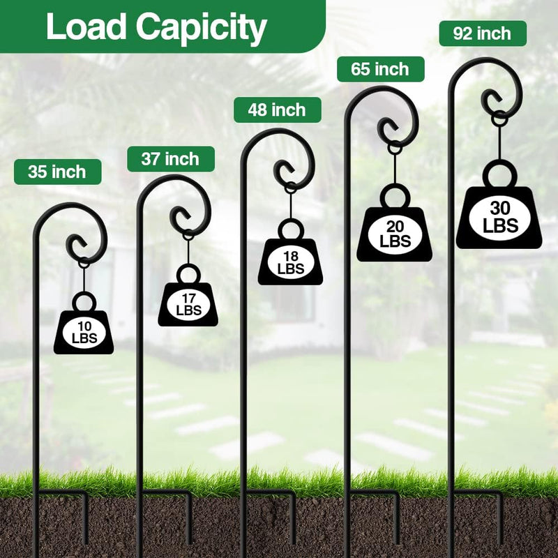 Shepherd Hook 48 Inch 2 Pack No Assembly Required 2/5 Inch Heavy Duty Solid Metal Hanging Pole for Outdoor Garden Plant,Bird Feeder,Lanterns,Wedding Decor,Plant Baskets Wind Chimes - Puck's