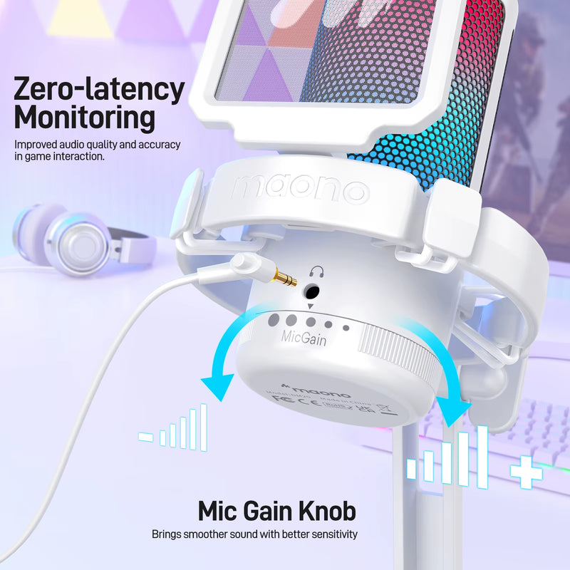 Gamerwave DGM20 RGB Gaming Microphone USB Condenser Mic Noise Canceling Mic with Mic Gain,Rgb Light,One Key Mute - Puck's