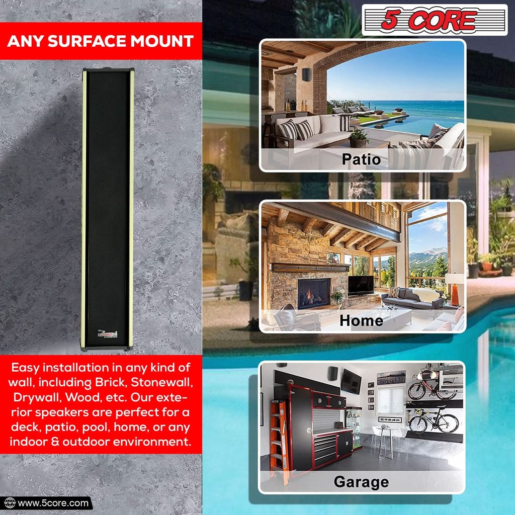 5Core Outdoor Speakers Stereo in Wall 300W Peak Passive Home Audio System - Puck's