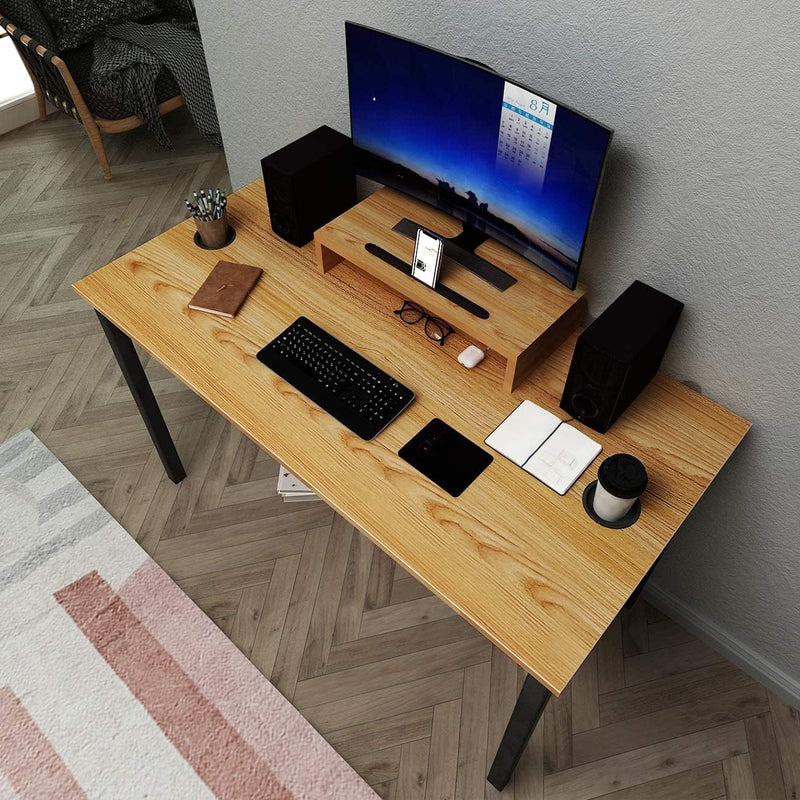 Gaming Computer Desk, 47 Inches Desk Gaming Table Workstation Desk with Display Stand and Cable Management and Headphone Holder, Teak BHUS-AC14BB - Puck's