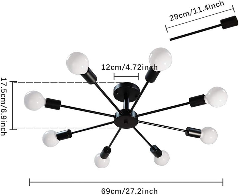 Black Sputnik Ceiling Light Fixtures Flush Mount Industrial Chandelier Lighting Modern Hanging Pendant Lighting for Bedroom Kitchen Island Dining Room 8 Lights, Black - Puck's