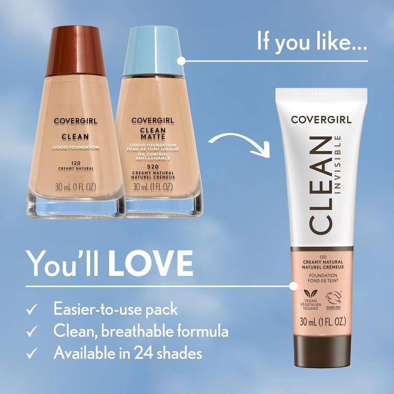 Clean Makeup Foundation Creamy Natural 120, 1 Oz (Packaging May Vary) - Puck's