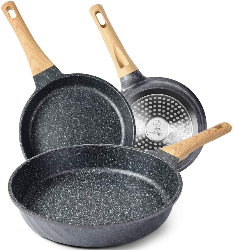Frying Pans Nonstick, Induction Frying Pan Set Granite Skillet Pans for Cooking Omelette Pan Cookware Set with Heat-Resistant Handle, Christmas Gift for Women (8" &9.5" &11") - Puck's