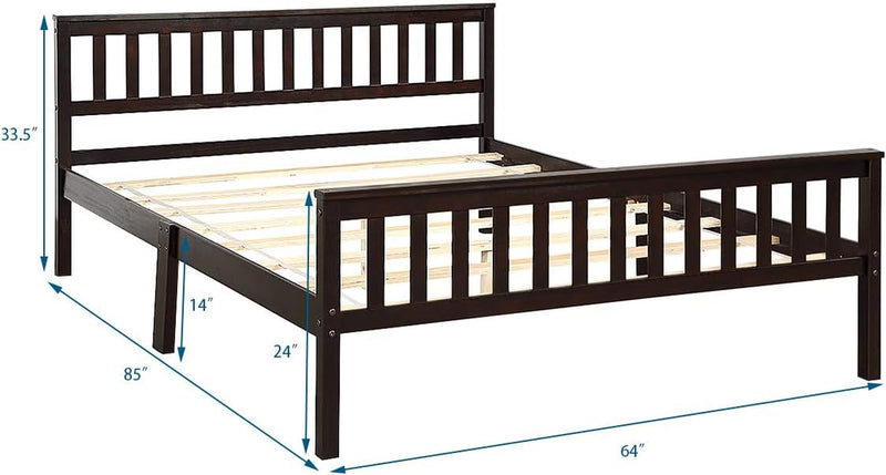 Queen Platform Bed Frame, Deluxe Solid Wood Bed Frame with Headboard and Footboard, Strong Wood Slats Support Mattress Foundation, No Box Spring Needed, Bed Frame Queen Size, Espresso - Puck's