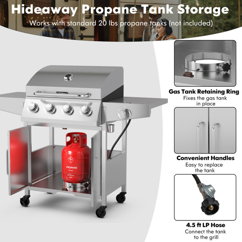 5-Burner Propane Gas Grill with Side Burner and 2 Prep Tables - Puck's