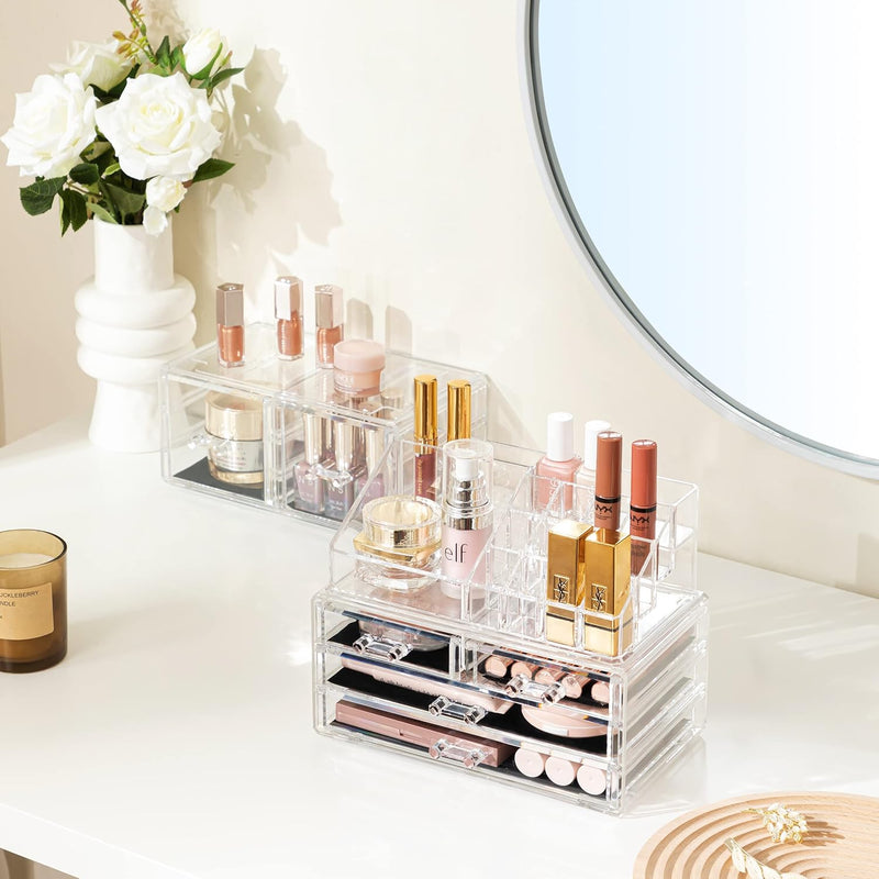 Acrylic Clear Dustproof Makeup Storage Organizer Drawers Large Skin Care Cosmetic Display Cases for Bathroom Stackable Storage Box with 6 Drawers for Vanity (Clear) - Puck's