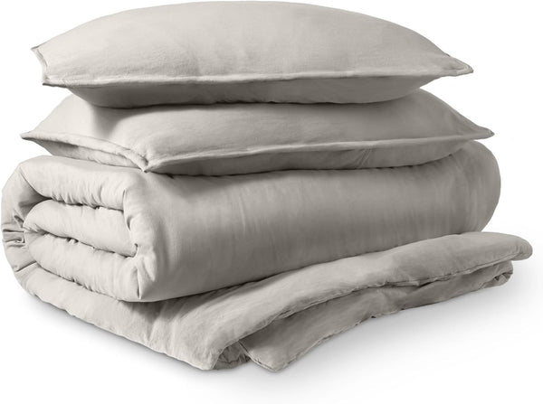 Ultra Soft Washed Microfiber Twin/Twin XL Duvet Cover with Zipper and Securing Ties and 1 Std. Pillow Sham, Linen-Like Look, Easy Care, Hypoallergenic (Twin/Twin XL, Fog) - Puck's