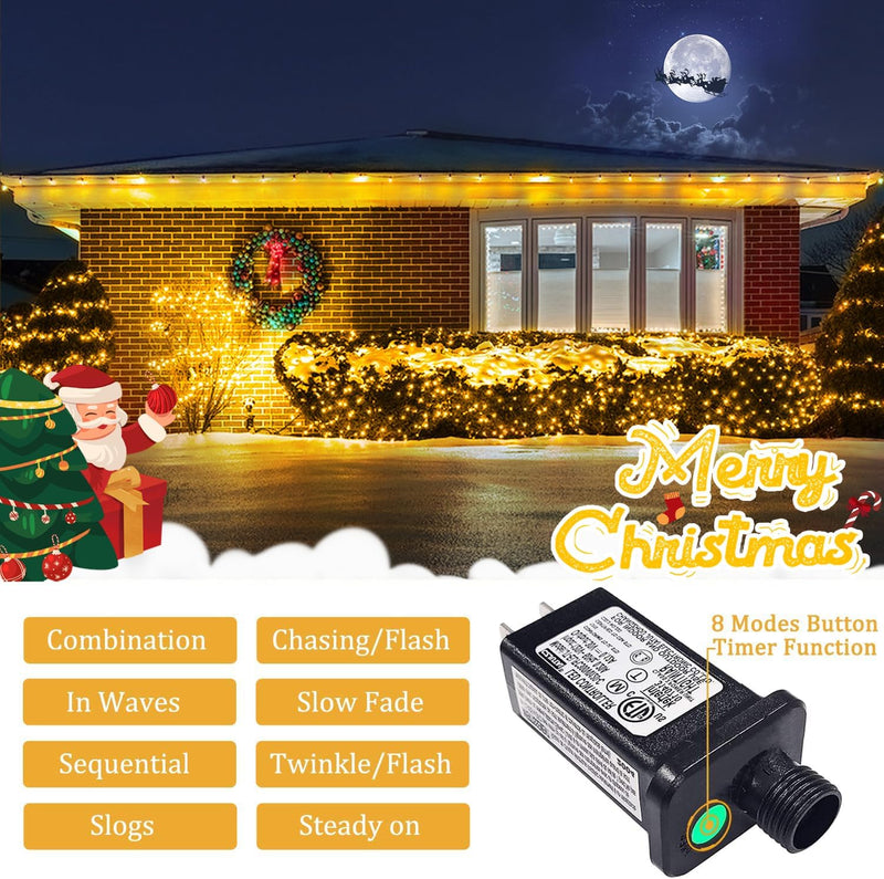 Net Lights Outdoor Mesh Lights, 200 LED 9.8Ft X 6.6Ft Christmas Net Lights Outdoor, 8 Modes Plug in Led Net Lights for Bushes Ceiling Hedge, Trees, Christmas Decoration (Warm White) - Puck's