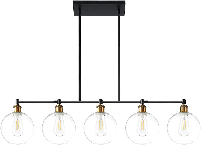 Pendant Lighting for Kitchen Island, Farmhouse Light Fixture, Hanging Table Lighting over Island with 5-Light round Glass Cover for Dinning Room,Breakfast Bar… - Puck's