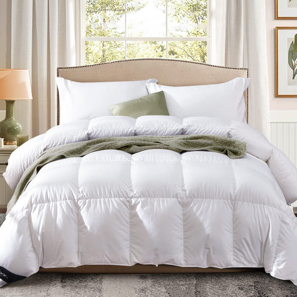 King Size down Comforter - All Season Duvet Insert with Medium Warmth, Soft and Noiseless Cover,8 Corner Tabs, and Machine Washable - White - Puck's