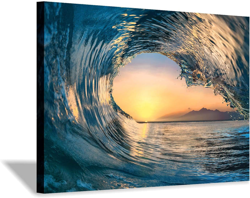 Ocean Wave Picture Wall Art: Tropical Seascape Sunset Canvas Prints for Office (36'' X 24'' X 1 Panel) - Puck's