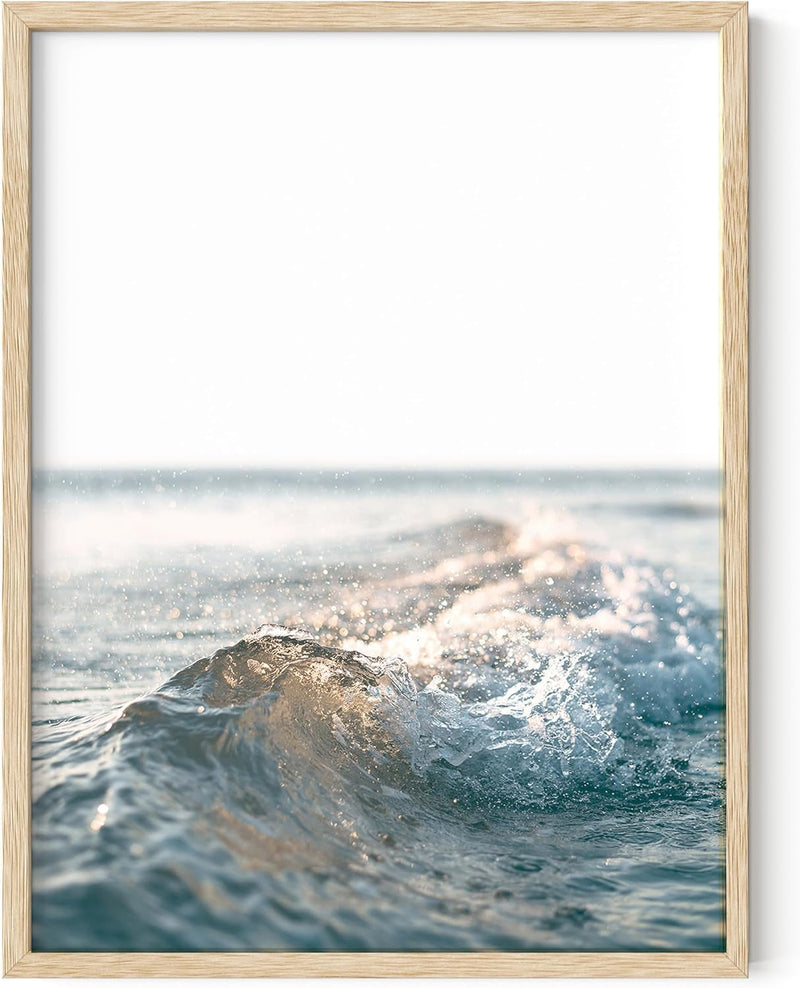 Ocean Wall Art and Wave Poster - Ocean Wave Posters and Beach Art Ocean Posters, Wave Poster and Ocean Wall Decor, Hawaii Surfer Room Decor, Waves Print (Beige Frame, 12X16) - Puck's