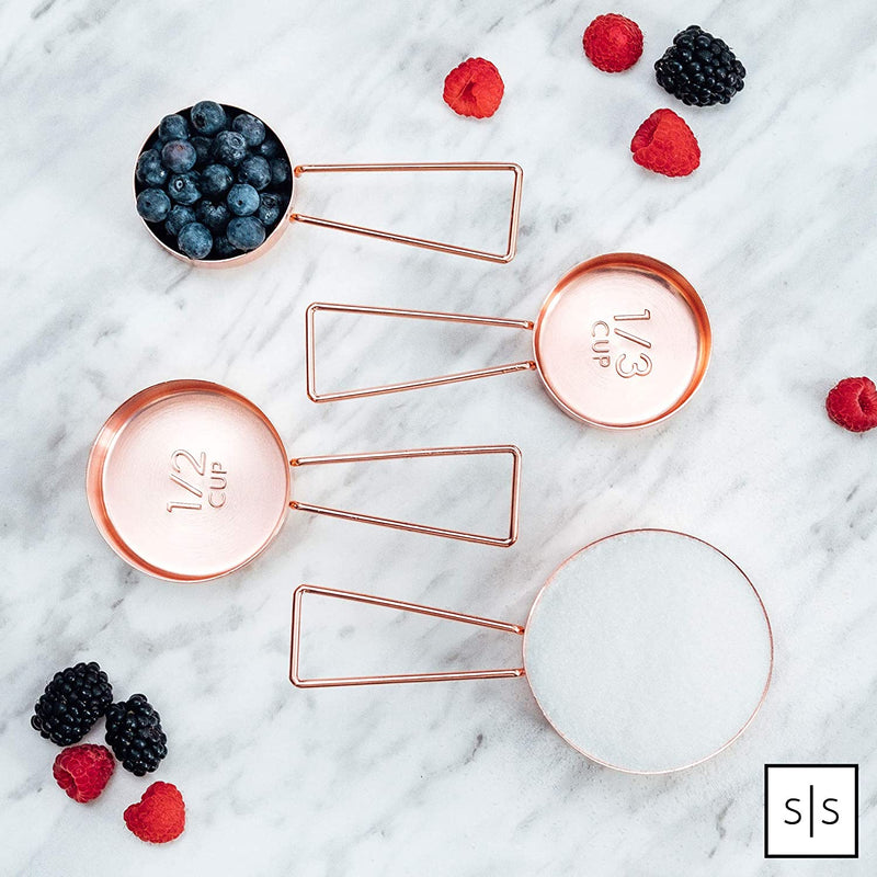 Copper Measuring Cups and Spoons Set – 8-Piece Stackable Stainless Steel Metal Measuring Utensils – Stylish and Sturdy Rose Gold Kitchen Accessories for Baking and Cooking - Puck's