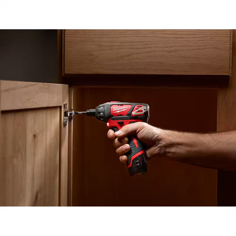 M12 12V Lithium-Ion Cordless 1/4 In. Hex Screwdriver Kit W/ Shockwaveimpact Duty Titanium Drill Bit Set (23-Piece) - Puck's