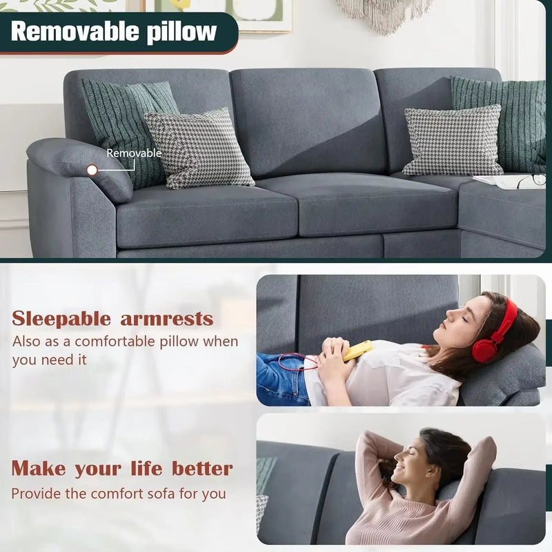 Velvet Fabric Sofa Bed Futon with 2 Pillows 3 Adjustable Angles Small Loveseat Folding Sleeper Sofa 600Lbs Weight Capacity Space - Puck's