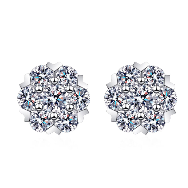 LORIELE Moissanite Diamond Stud Earrings 18K White Gold Plated Silver Flower Eearring for Brilliant Moissanite Party Jewelry - Puck's