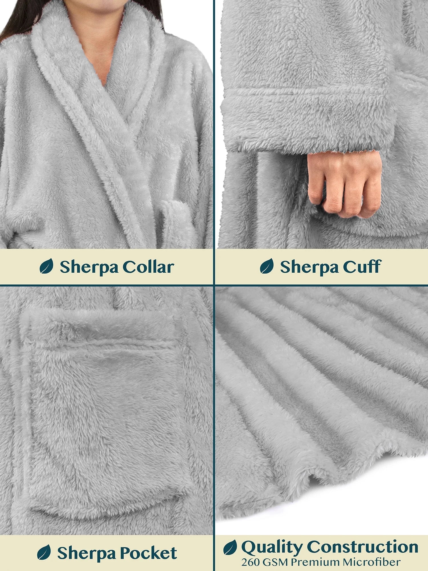 Premium Womens Plush Soft Robe Fluffy, Warm, Fleece Sherpa Shaggy Bathrobe (2XL/3XL, Light Gray)