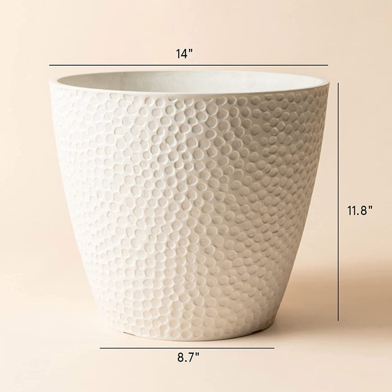 Outdoor Indoor Tree Planters,14 Inch Large Planter Flower Pots,Modern Decorative White Planter Pot for House Plants,Honeycomb - Puck's