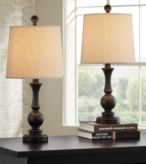 19" Farmhouse Table Lamp Sets of 2 for Bedroom Living Room Vintage Bedside Nightstand Lamp Rustic Table Lamps Resin Black - Puck's